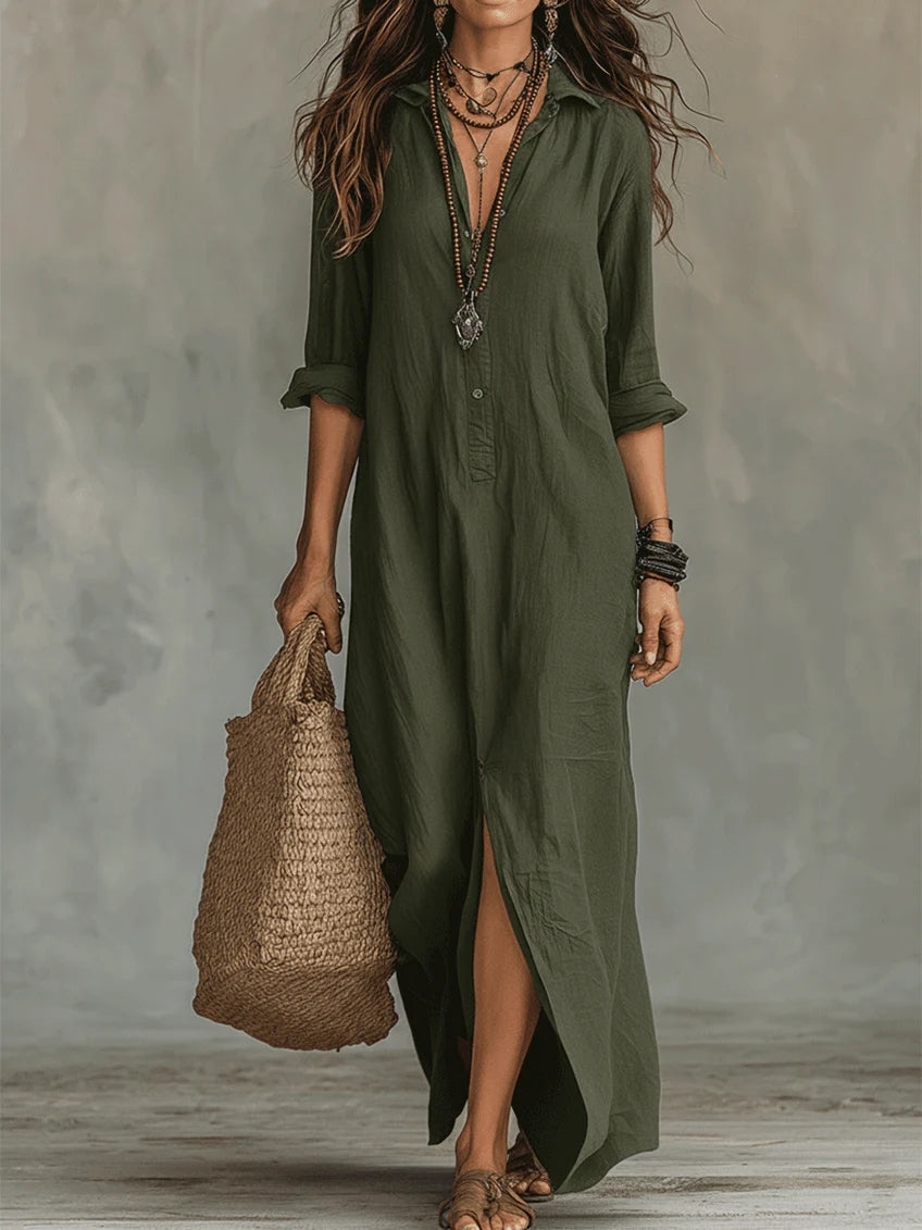 Inês | Vestido Largo Negro con Botones