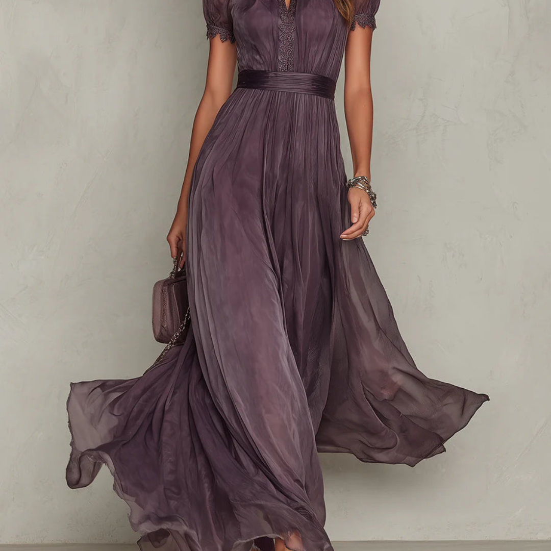 Constança | Vestido Largo de Gasa con Encaje