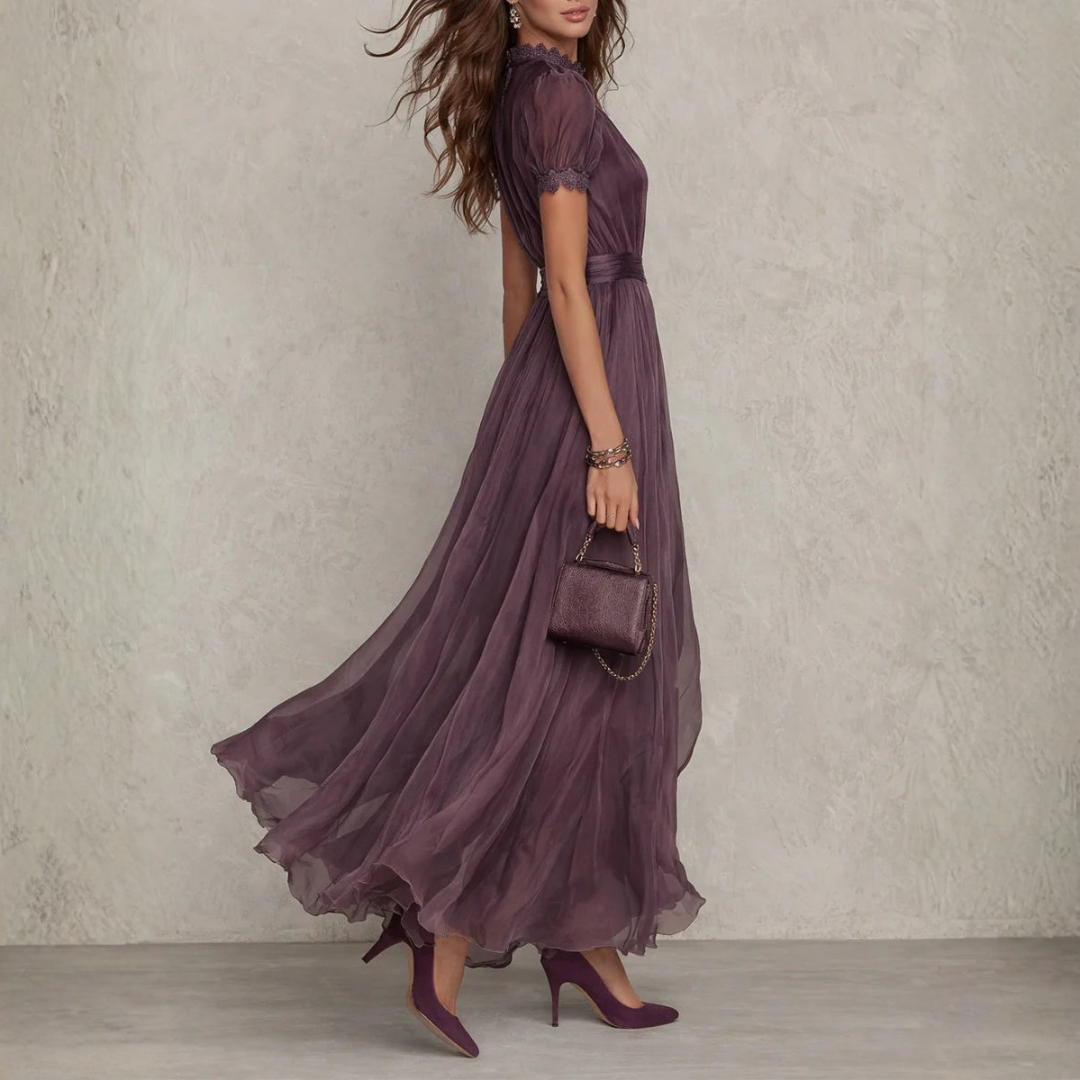 Constança | Vestido Largo de Gasa con Encaje