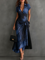 Maude | Vestido Midi Envolvente con Estampado Abstracto y Volantes