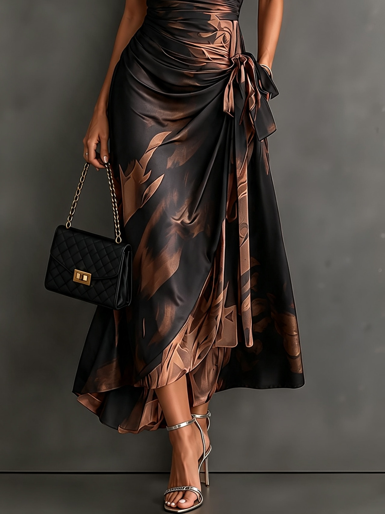 Maude | Vestido Midi Envolvente con Estampado Abstracto y Volantes