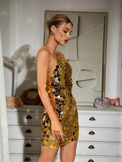 Vestido Corto April Bordado en Dorado o Gris