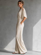 Alia | Conjunto elegante con efecto cruzado y pantalón ancho
