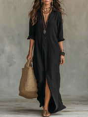 Mariana | Vestido Largo Negro con Botones
