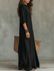 Inês | Vestido Largo Negro con Botones