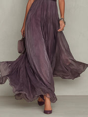 Flavia – Vestido Largo de Chifón con Escote Cruzado y Encaje