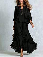 Ondine | Conjunto de Top de Chiffon con Flecos y Falda con Volantes