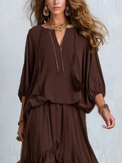 Ondine | Conjunto de Top de Chiffon con Flecos y Falda con Volantes