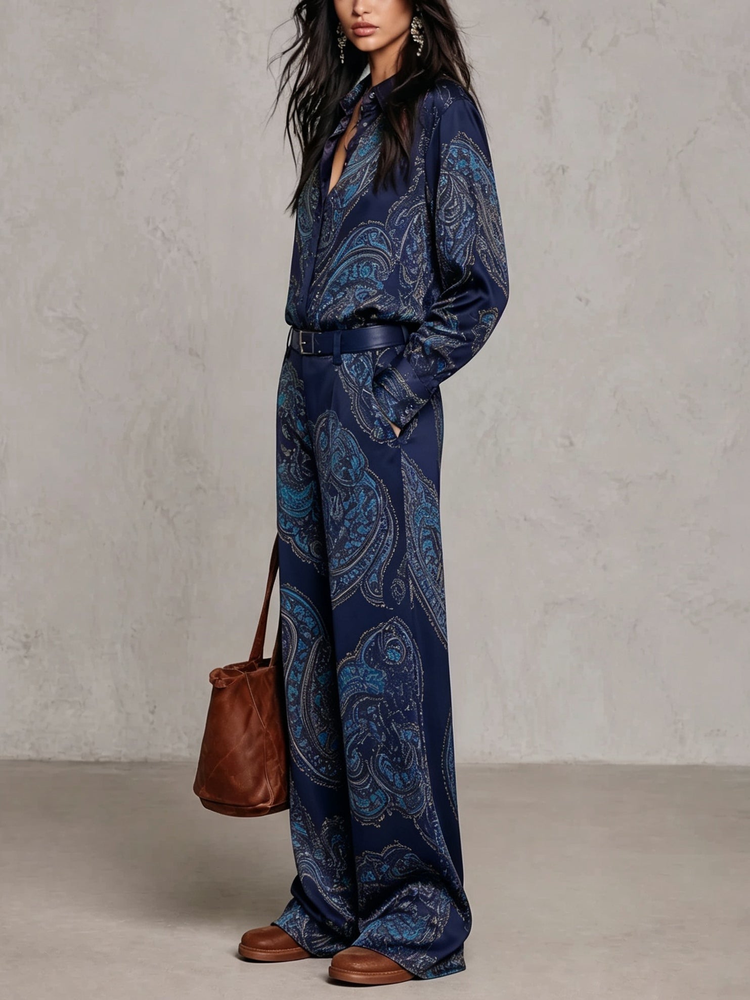 Joséphine | Conjunto de Camisa y Pantalón Ancho de Satén con Estampado Paisley