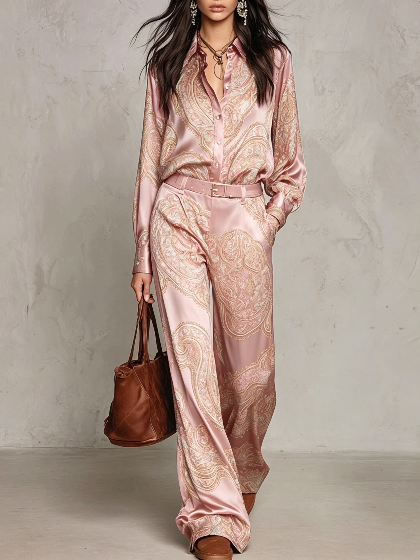 Joséphine | Conjunto de Camisa y Pantalón Ancho de Satén con Estampado Paisley