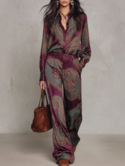 Joséphine | Conjunto de Camisa y Pantalón Ancho de Satén con Estampado Paisley