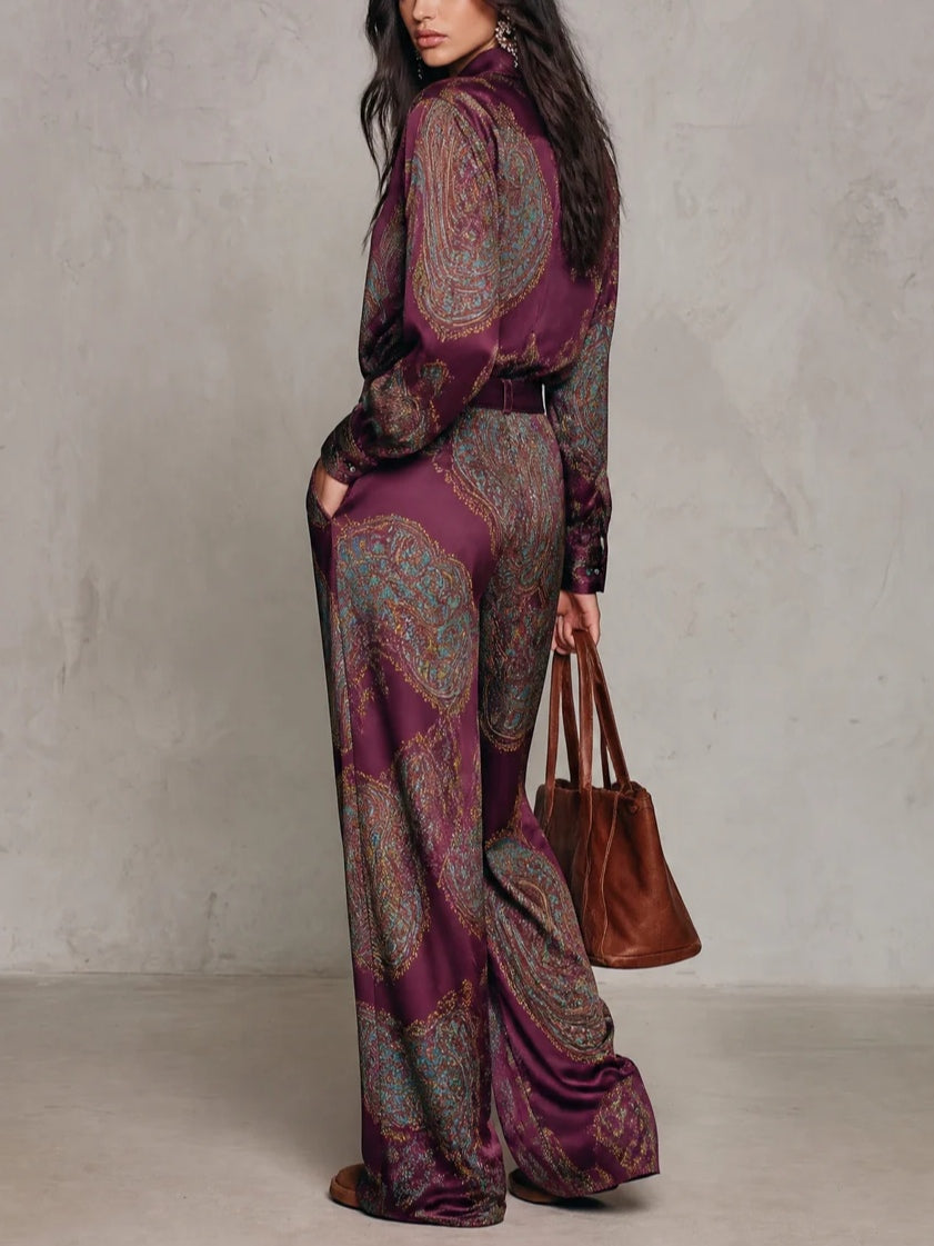 Joséphine | Conjunto de Camisa y Pantalón Ancho de Satén con Estampado Paisley