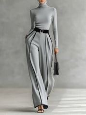 Adèle | Conjunto de Cuello Alto con Ribetes Blancos y Pantalón Ancho