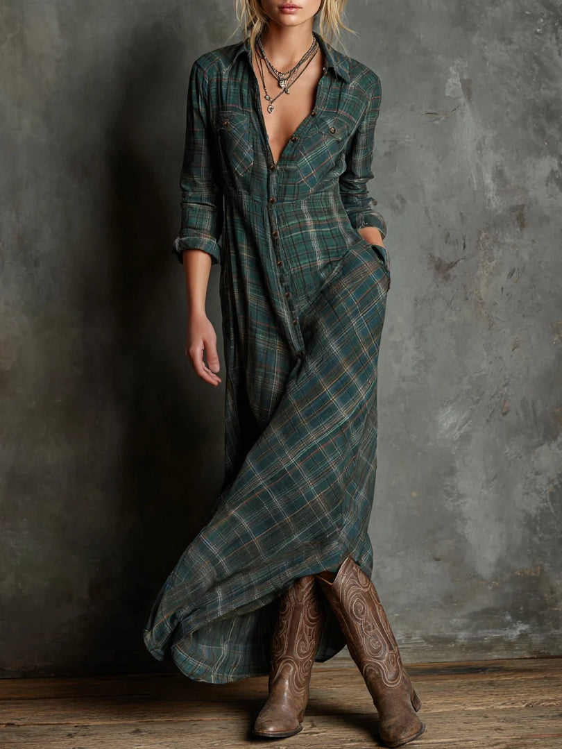 Margaux | Vestido Camisa Largo con Cuello Vichy