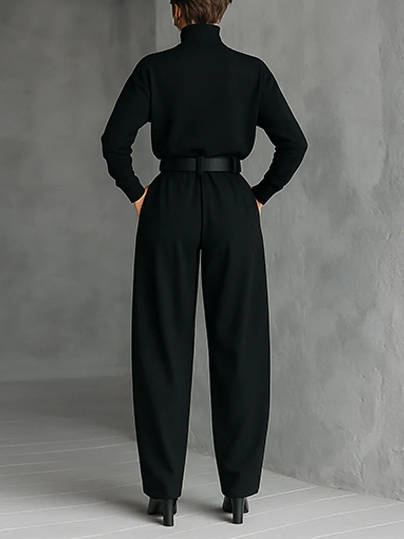 Noëlla | Conjunto de Top de Cuello Alto Negro y Pantalón Recto