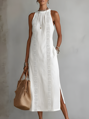 Leonor | Vestido Midi de Lino con Cuello Mao