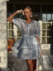 Carmen | Vestido Midi Floral en Chiffon con Volantes en Capas