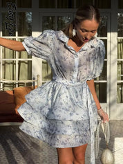 Carmen | Vestido Midi Floral en Chiffon con Volantes en Capas