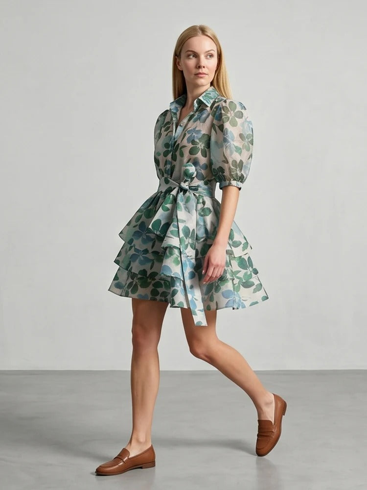 Carmen | Vestido Midi Floral en Chiffon con Volantes en Capas