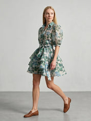 Carmen | Vestido Midi Floral en Chiffon con Volantes en Capas