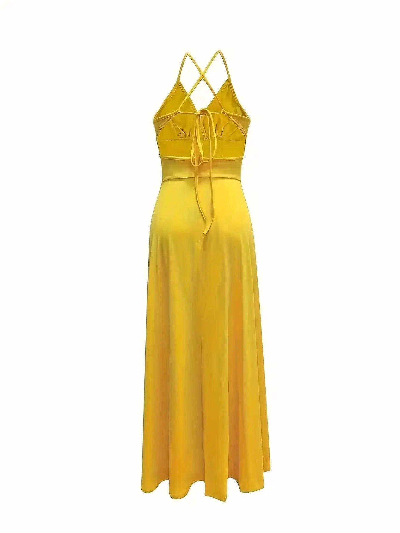 Elena | Vestido Maxi de Tirantes en Amarillo con Escote en V y Abertura Lateral