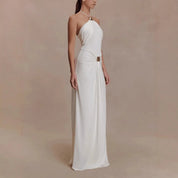 Sofía | Vestido Maxi Bandeau con Drapeado y Detalle Dorado