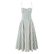 Valeria | Vestido Maxi de Tirantes con Falda Amplia y Rayas en Lino