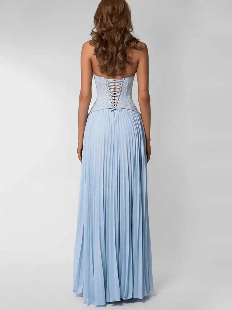 Elena | Vestido Maxi de Gala con Corpete Drapeado y Falda en Chiffon