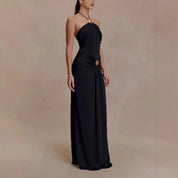Sofía | Vestido Maxi Bandeau con Drapeado y Detalle Dorado