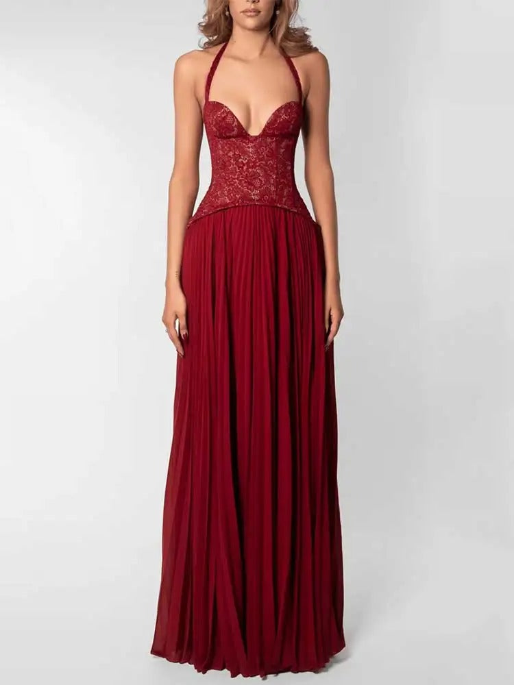 Elena | Vestido Maxi de Gala con Corpete Drapeado y Falda en Chiffon