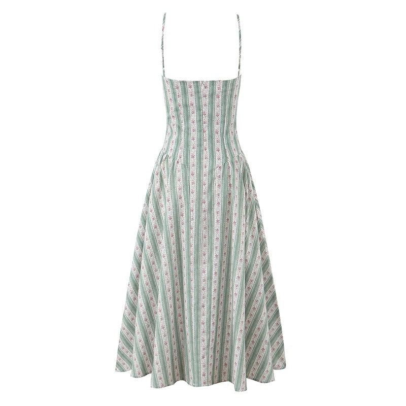 Valeria | Vestido Maxi de Tirantes con Falda Amplia y Rayas en Lino