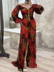 Gregoria™ | Vestido Largo Floral con Escote Profundo