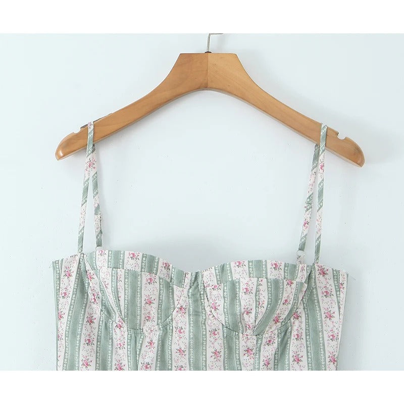 Valeria | Vestido Maxi de Tirantes con Falda Amplia y Rayas en Lino