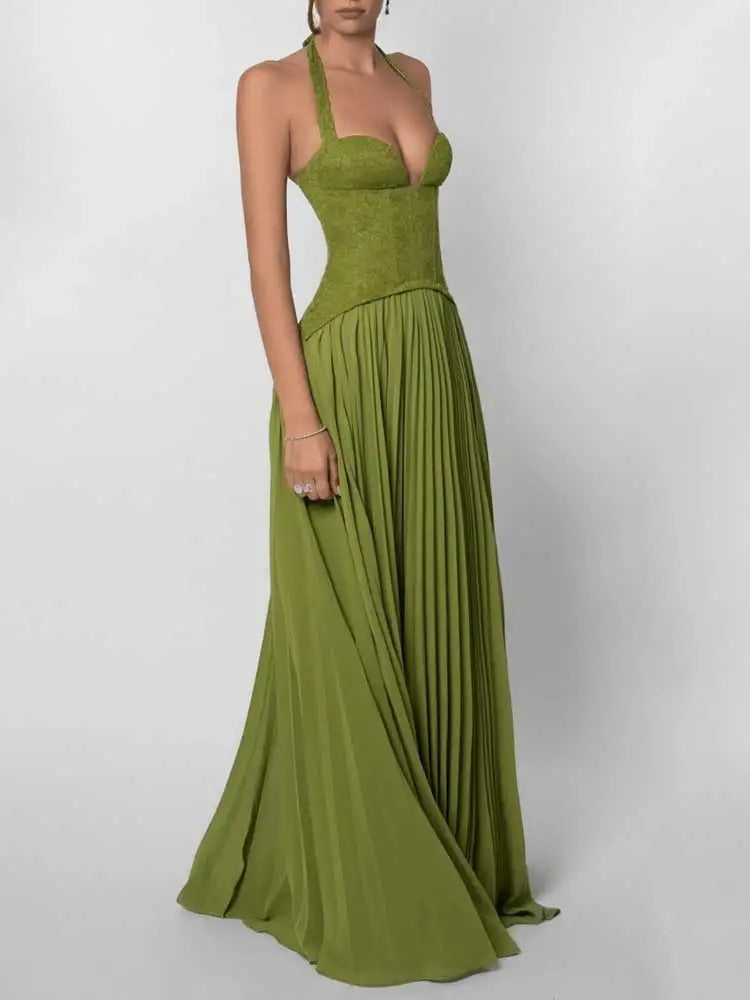 Elena | Vestido Maxi de Gala con Corpete Drapeado y Falda en Chiffon