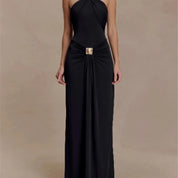 Sofía | Vestido Maxi Bandeau con Drapeado y Detalle Dorado