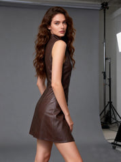 Nerea | Vestido Mini de Piel con Cremallera Frontal y Bolsillos