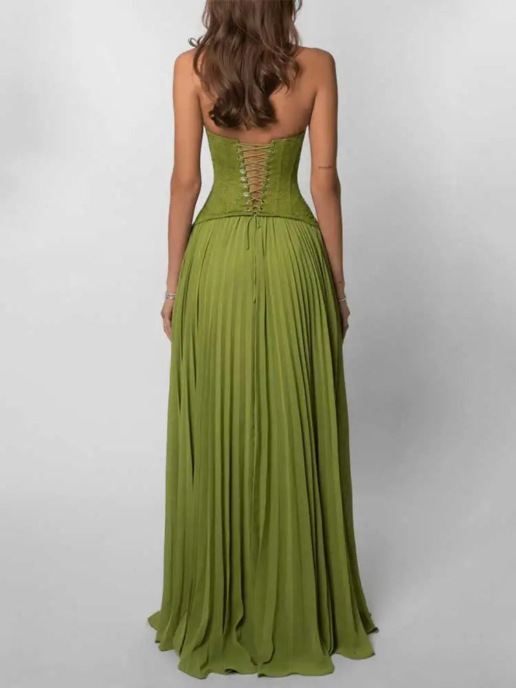 Elena | Vestido Maxi de Gala con Corpete Drapeado y Falda en Chiffon