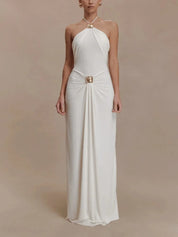 Sofía | Vestido Maxi Bandeau con Drapeado y Detalle Dorado