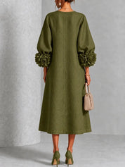 IVY | Vestido midi floral con mangas de puño de rosa