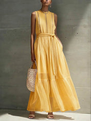 Isabel | Vestido Maxi sin Mangas en Capas con Cintura Marcada