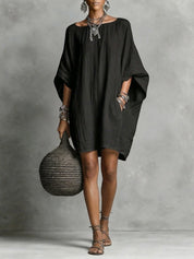 Carmen | Vestido Túnica Oversized de Lino con Manga Murciélago y Cuello Redondo