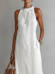 Leonor | Vestido Midi de Lino con Cuello Mao