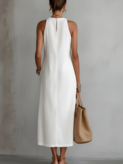 Leonor | Vestido Midi de Lino con Cuello Mao