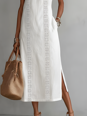 Leonor | Vestido Midi de Lino con Cuello Mao
