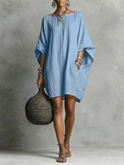 Carmen | Vestido Túnica Oversized de Lino con Manga Murciélago y Cuello Redondo