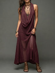 Valeria | Vestido Maxi Drapeado con Escote Halter y Cordones Cruzados