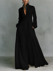 Lucía | Vestido Maxi Camisero de Manga Larga con Falda Amplia y Bolsillos