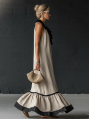 Nerea | Vestido Maxi Slip Dress con Tirantes Finos y Volante de Encaje en el Bajo