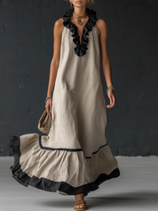 Nerea | Vestido Maxi Slip Dress con Tirantes Finos y Volante de Encaje en el Bajo