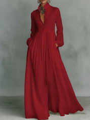 Lucía | Vestido Maxi Camisero de Manga Larga con Falda Amplia y Bolsillos